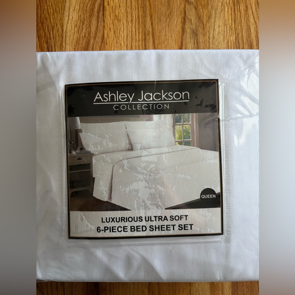 Ashley Jackson Collection 6 Piece White Queen Sheet Set NEW - Picture 2 of 5